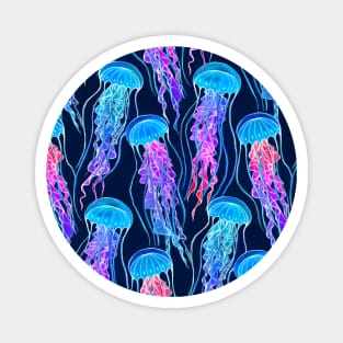 Luminescent Rainbow Jellyfish on Navy Blue Magnet